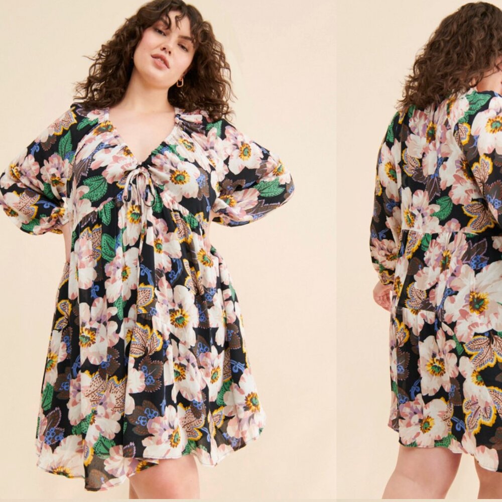 Anthropologie Tiered V-Neck Floral Print Tunic Dress 3x